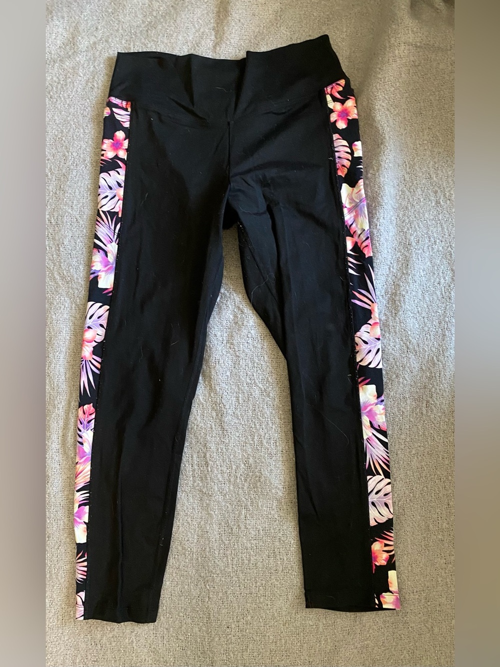 PINK Victoria's Secret Black Leggings with Pink Floral Side Panels